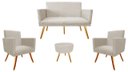 Ver imagem 1 de Kit Namoradeira + 2 Poltronas Decorativa Nina + Puff Redondo Suede Bege Pés Madeira Mz Decor