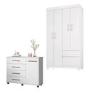 Ver imagem 1 de Cômoda Flora e Guarda Roupa Solteiro Lótus Branco Flex - Demóbile
