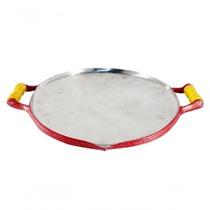 Chapa Disco Arado Alumínio Craqueada Alça Madeira Vermelho