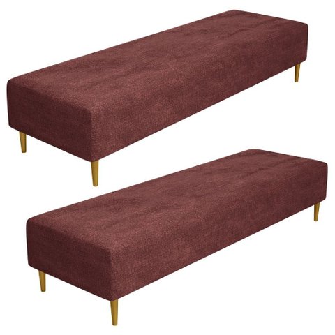Kit 02 Puffs Decorativo Sala de Estar Bali W01 Pés Palito 170x60cm Linho Bordô - Lyam Decor