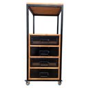 Ver imagem 3 de Gaveteiro Industrial de Ferro e Madeira - com 1 Nicho Vazado, 4 Gavetas e 4 Rodízios