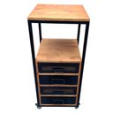 Ver imagem 4 de Gaveteiro Industrial de Ferro e Madeira - com 1 Nicho Vazado, 4 Gavetas e 4 Rodízios