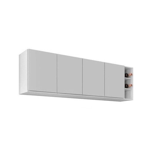 Armário Aéreo Multiuso 1,80m Donatelo Branco Fosco 100% Mdf 15mm com Nicho para 3 Garrafas. Rino Móv