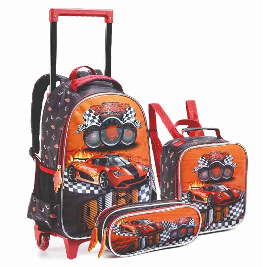 Mochila Infantil Rodinhas Carros com Lancheira e Estojo Denlex ...