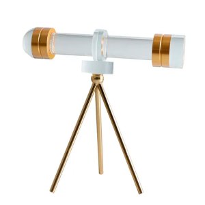 Telescópio Luneta Decorativo em Cristal com Base Dourada e Design Luxo - 31cm