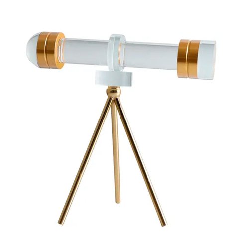 Telescópio Luneta Decorativo em Cristal com Base Dourada e Design Luxo - 31cm