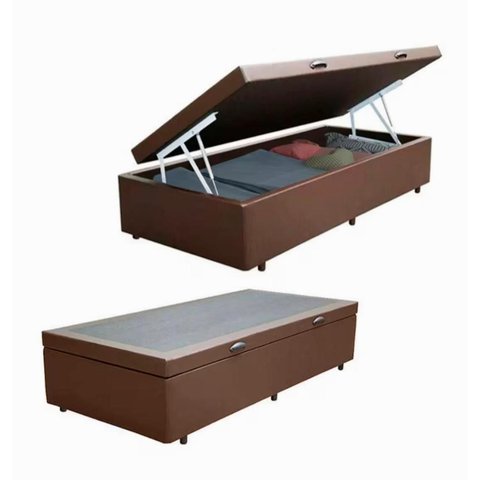 Cama Báu Base Box Solteiro Marrom Sintético, Rc.