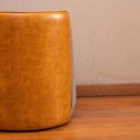 Ver imagem 5 de Puff Alamo Estofado Tecido Lona Grafite e Courino Caramelo 53 Cm - 71332