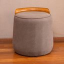 Ver imagem 2 de Puff Alamo Estofado Tecido Lona Grafite e Courino Caramelo 53 Cm - 71332