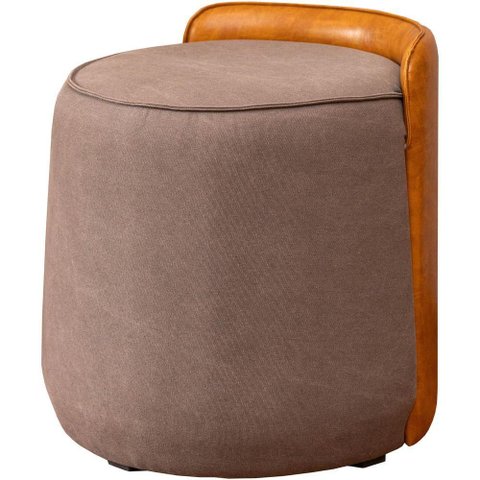 Puff Alamo Estofado Tecido Lona Grafite e Courino Caramelo 53 Cm - 71332