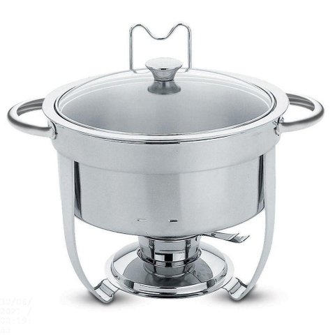 Rechaud Tramontina Redondo em Aço Inox Banho Maria com Suporte para Tampa e Fogareiro 7 L