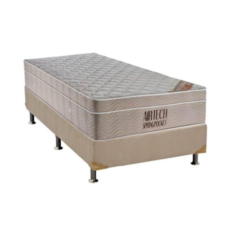 Cama Box Solteiro: Colchão Molas Ortobom Superpocket Fort Airtech Spring + Base Branco(88x188)