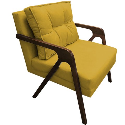 Poltrona Lia Braça de Madeira Corino Amarelo - Dominic Decor