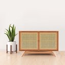 Ver imagem 4 de Balcão Buffet Ricco 113 Cm Laminado 2 Portas com Palhinha Amêndoa