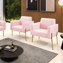Ver imagem 2 de Poltrona Pé de Ferro Dourado Decorativa Kit 2 Marisa Suede Rosa Bebê D03 - D'Rossi
