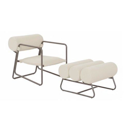 Poltrona com Puff Flow Bouclé Off White - Sallar Home
