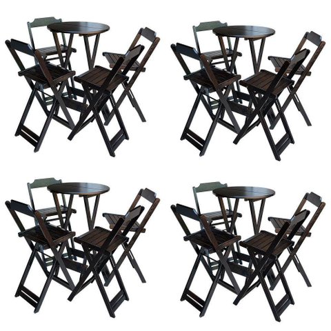 Kit 4 Jogos De Mesa Bistrô De Madeira Com 4 Cadeiras Dobravel Tabaco - Marrom