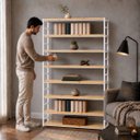 Ver imagem 3 de Estante Multiuso Organizador Livreiro Estilo Industrial 180x130 Branco Natural