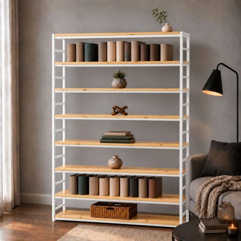 Estante Multiuso Organizador Livreiro Estilo Industrial 180x130 Branco Natural