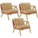 Ver imagem 1 de Kit 03 Poltronas Decorativas Sala Estar Pietra L02 Couríssimo Camel Linho Bege Escuro - Lyam Decor