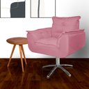 Ver imagem 1 de Poltrona Decorativa Hall de Entrada Base Giratória de Metal Opala Suede Rosa Barbie - LM DECOR