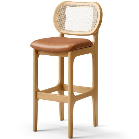 Banqueta Alta Para Cozinha Bancada Sala Tela Betta Fixa L02 Couríssimo Whisky - Lyam Decor