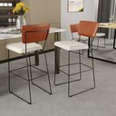 Ver imagem 2 de Kit 05 Banquetas Altas Sala de Jantar Fixa Allana L02 Couríssimo Camel Linho Champagne - Lyam