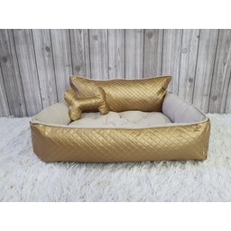 Cama M Dourada e Bege Pet Colchão para Cachorro Caminha M Caes e Gatos Personalizada com Nomes - 2