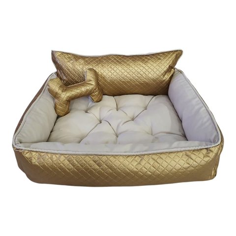 Cama M Dourada e Bege Pet Colchão para Cachorro Caminha M Caes e Gatos Personalizada com Nomes