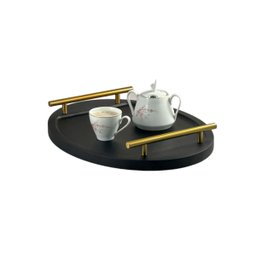 Bandeja para Cantinho do Café para Servir Bebidas Chá 40x30:preto Fosco/dourado - 2