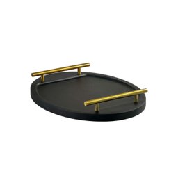Bandeja para Cantinho do Café para Servir Bebidas Chá 40x30:preto Fosco/dourado - 4