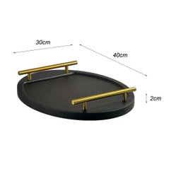 Bandeja para Cantinho do Café para Servir Bebidas Chá 40x30:preto Fosco/dourado - 6