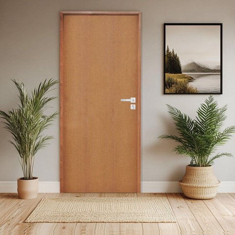 Porta Lisa Padrão Batente Ecológico 09 Fechadura 803/23 Inox 72 x 210cm Lado Esquerdo Rodam Marrom