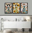 Ver imagem 1 de Kit 3 Quadros Menina Borboleta Flores e Pássaros 45x34cm - com Vidro:moldura Branca