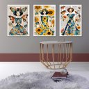 Ver imagem 2 de Kit 3 Quadros Menina Borboleta Flores e Pássaros 45x34cm - com Vidro:moldura Branca