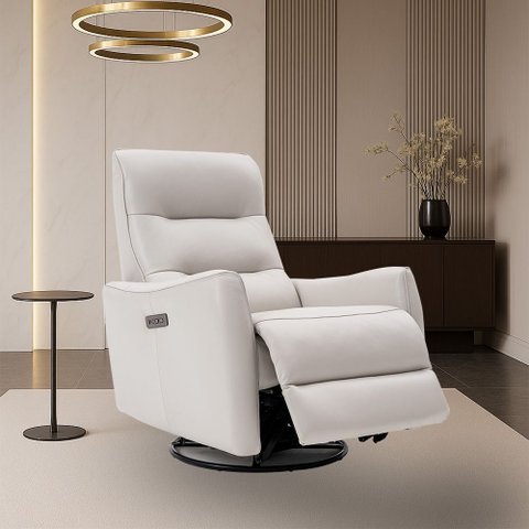 Poltrona do Papai Reclinável Sala de Estar Plaza Usb e Usb-c Gira Balança Couro Braco Névoa G40 - Gr