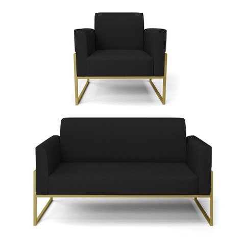 Sofá Namoradeira com Poltrona Base Industrial Alta Dourado Marisa Linho D03 - D’Rossi A79 Pre