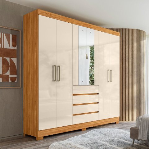 Guarda Roupa Roupeiro Ópera 6 Portas com Espelho 4 Gavetas Cinamon Touch Off White Demóbile