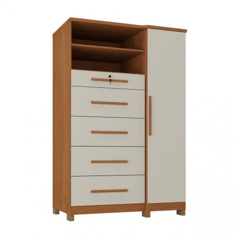 Cômoda com Sapateira Imperial 1 Porta 5 Gavetas Cinamomo Areia Zanzini