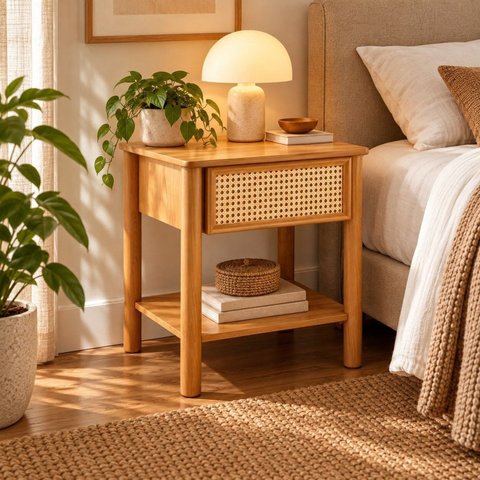 Mesa de Apoio com Gaveta Ratan Nature Laminada Mel