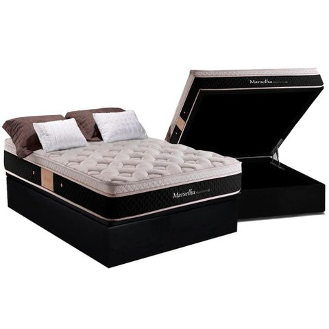 Cama Box Baú Casal: Colchão Molas Herval Maxspring Marselha + Base CRC Suede Black(138x188)