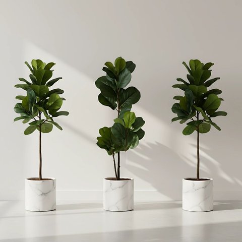 3 Arbusto Ficus Artificial - Folhagens Reais para Decoração de Interiores e Projetos de Artesanato