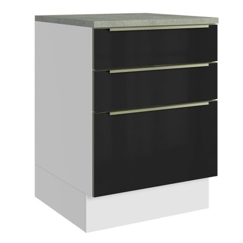 Balcão de Cozinha 60 Cm 3 Gavetas Branco/preto Lux Madesa Branco/preto