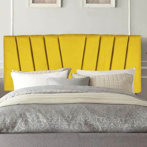 Painel Cabeceira Estofada Bélgica 90cm Cama Box Solteiro Veludo Amarelo- Mabe Magazine