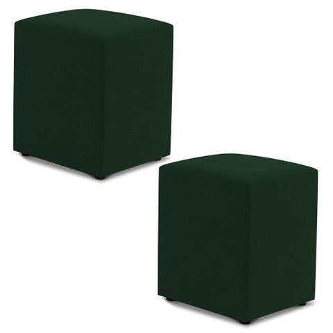 Kit 02 Puffs Decorativos Sala de Estar Quadrado 36x47cm Veludo Verde - Desk Design