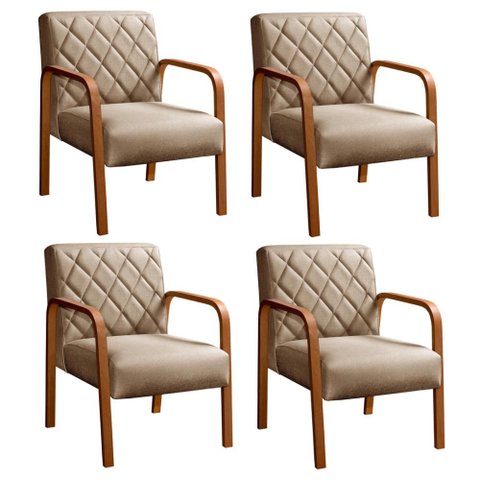 Kit 4 Poltronas Lara Cor:Linho Marrom 150