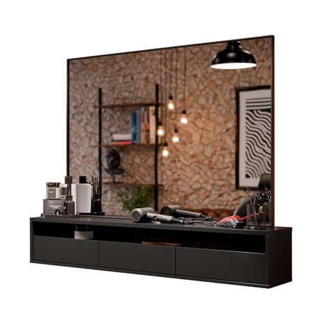 Bancada Suspensa para Salão de Beleza Cabeleireiro Balcão de Barbearia Suspensa Life 1.12 - Preto - 