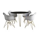 Ver imagem 6 de Mesa Jantar Redonda 110Cm Preta Clips 3 Pés Com 4 Poltronas Brancas Base Dourada - Cor: Preto
