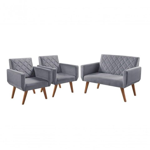 Conjunto Anabelle 2 Poltronas de 1 Lugar 1 Poltrona 2 Lugares Braço Unidecor Cinza