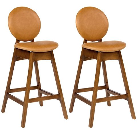 Kit 02 Banquetas Alta para Cozinha Bar Estofada Rattan Ibis L02 Couríssimo Whisky - Lyam Decor
